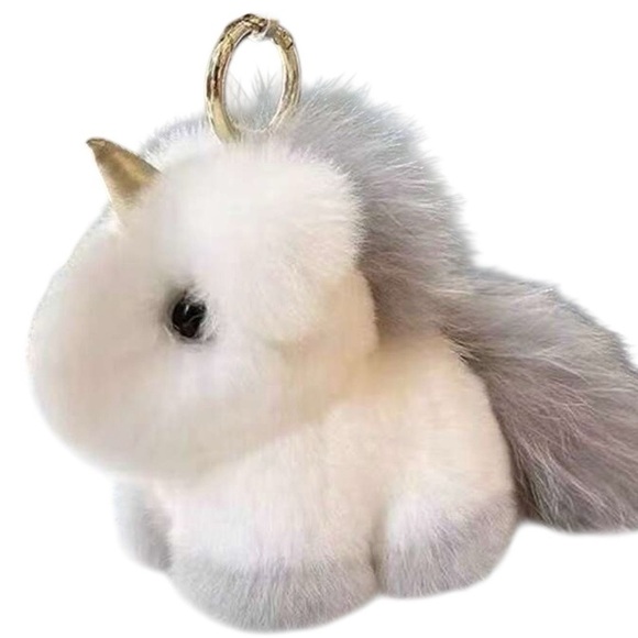 BOUTIQUE Handbags - Luxe Bag Charm White/Gray Furry Long Tail Unicorn - NWT